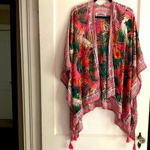 Parrot and palm frond print coverup